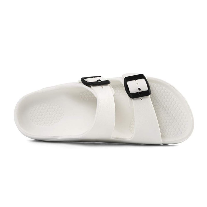 FUNKYMONKEY Women's Comfort Slides Double Buckle Adjustable EVA Flat Sandals (8 M US, New White B) - Image 4